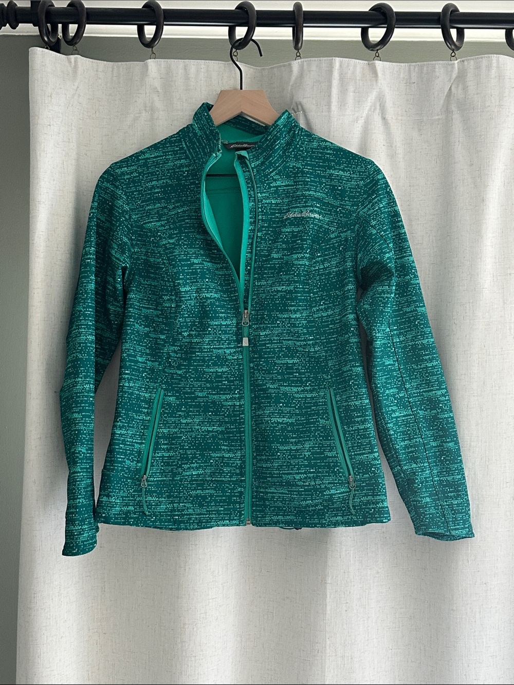 Eddie Bauer Women’s Small Teal Fleece Lined Jacket with Geometric Print